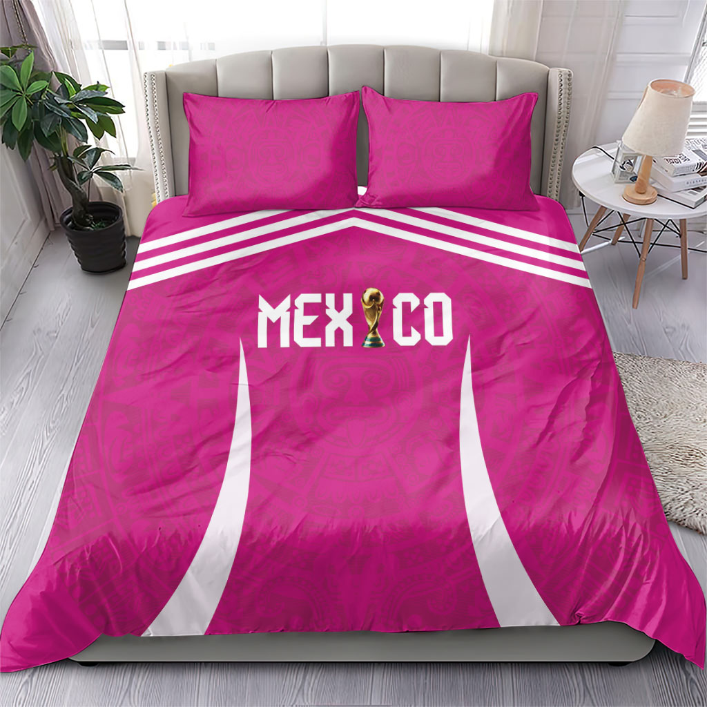Mexico 2026 Football Pink Bedding Set Golden Eagle Victory