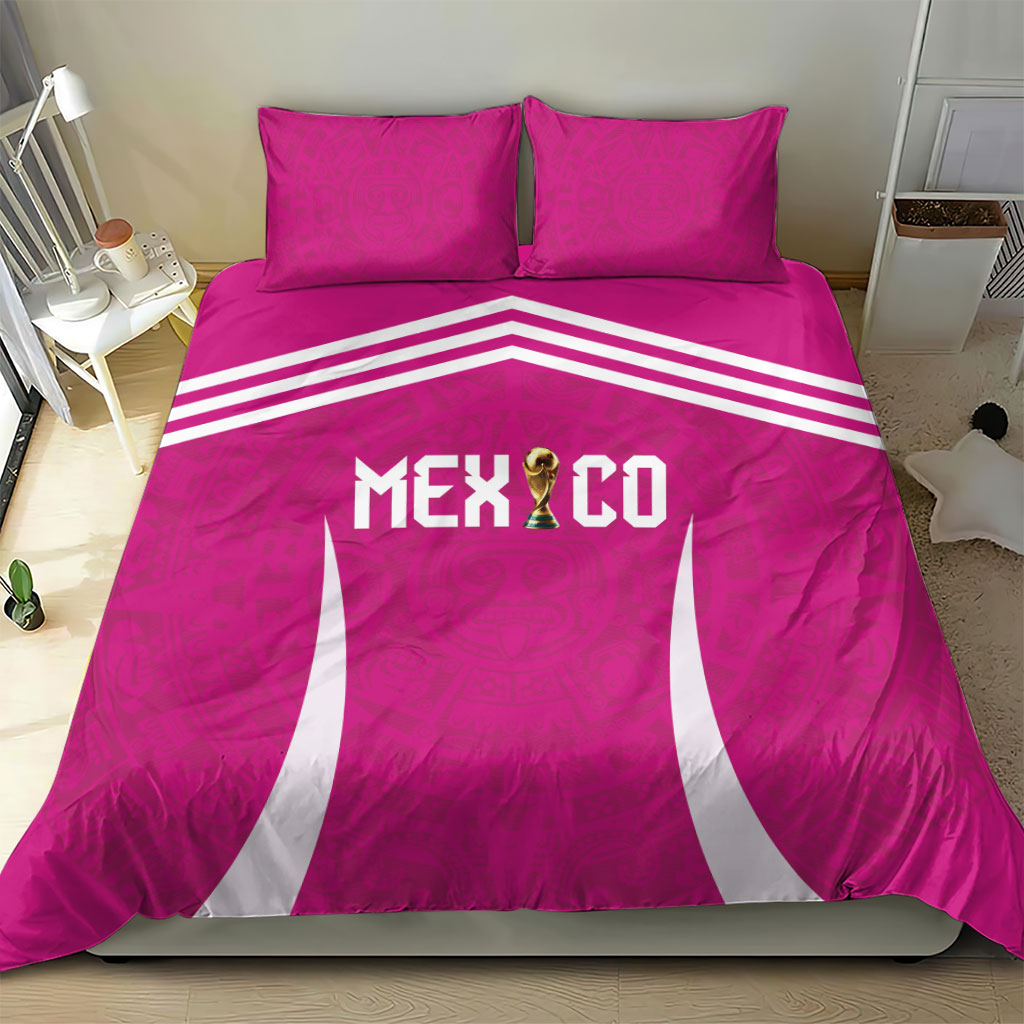 Mexico 2026 Football Pink Bedding Set Golden Eagle Victory