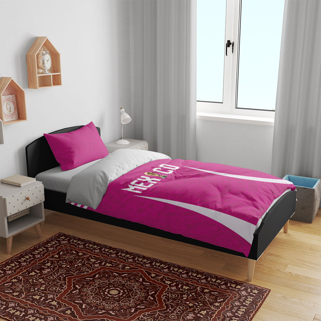 Mexico 2026 Football Pink Bedding Set Golden Eagle Victory