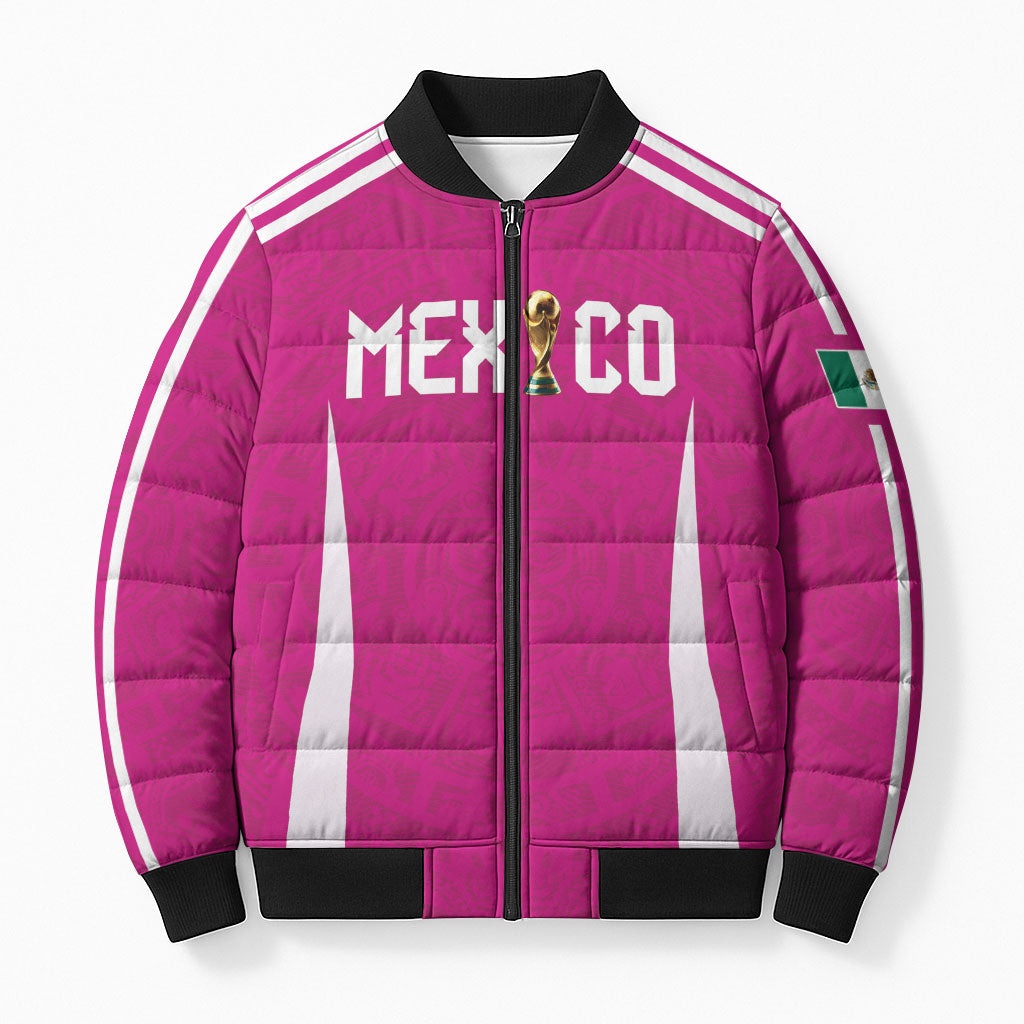 Custom Mexico 2026 Football Pink Bomber Puffer Jacket Golden Eagle Victory