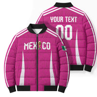 Custom Mexico 2026 Football Pink Bomber Puffer Jacket Golden Eagle Victory