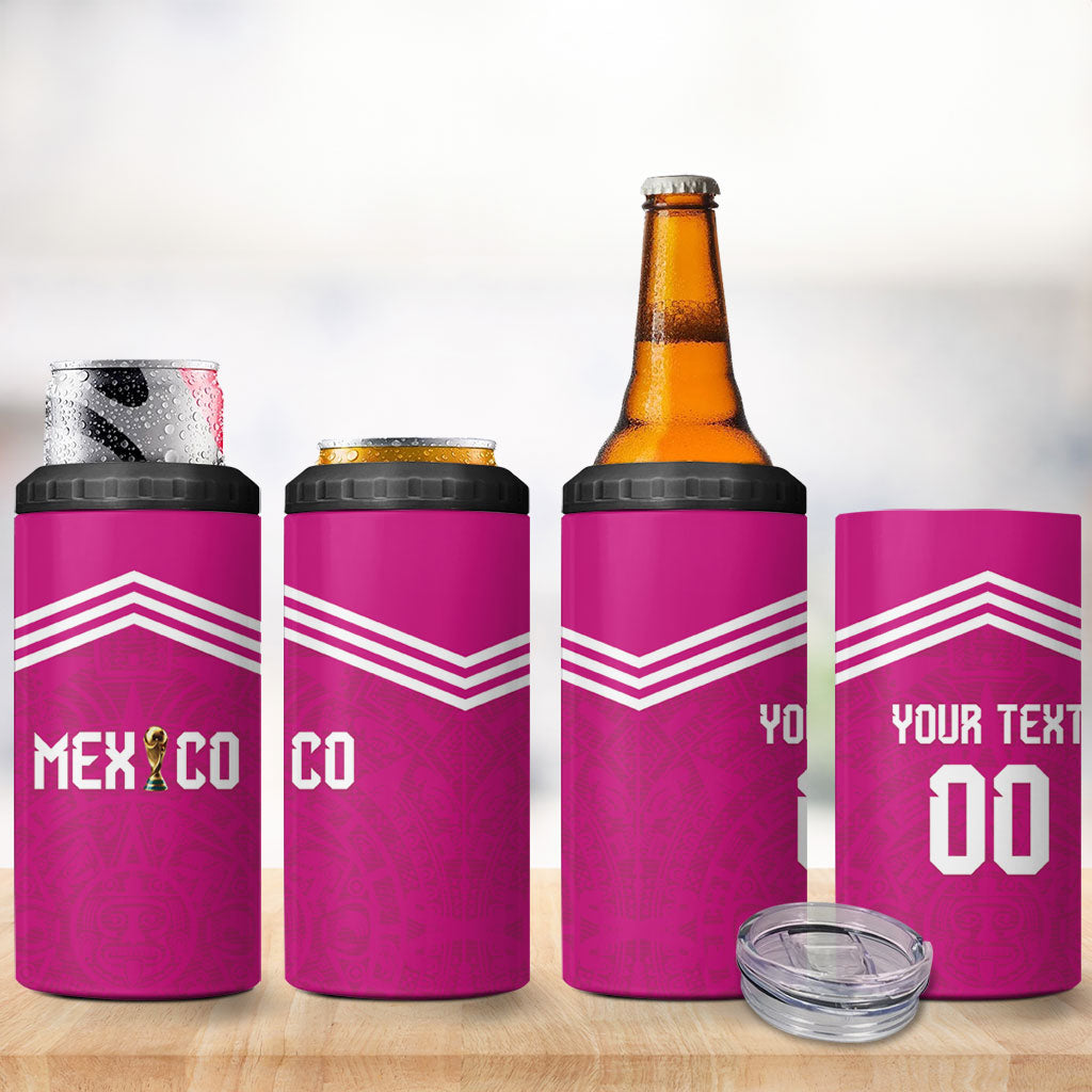Custom Mexico 2026 Football Pink 4 in 1 Can Cooler Tumbler Golden Eagle Victory
