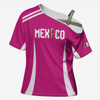 Custom Mexico 2026 Football Pink Cross Shoulder Shirt Golden Eagle Victory