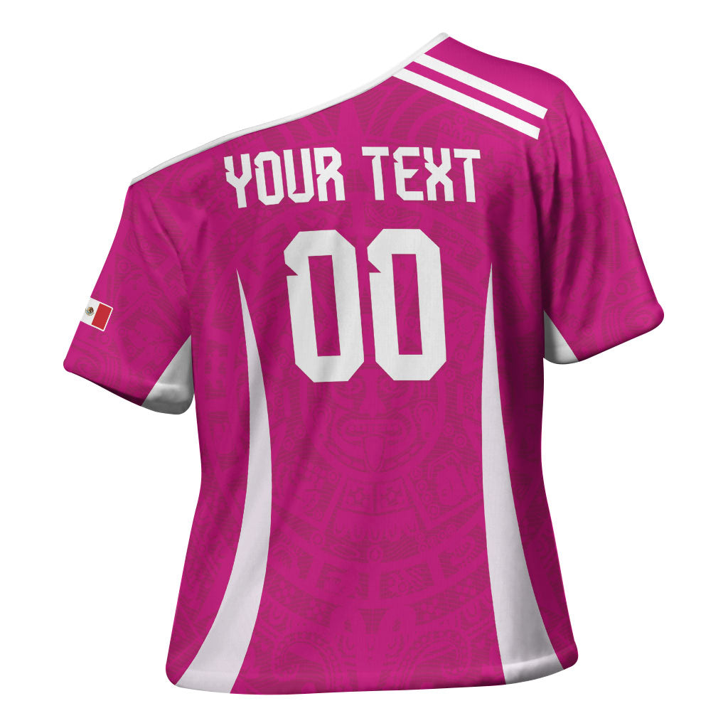 Custom Mexico 2026 Football Pink Cross Shoulder Shirt Golden Eagle Victory