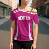 Custom Mexico 2026 Football Pink Cross Shoulder Shirt Golden Eagle Victory