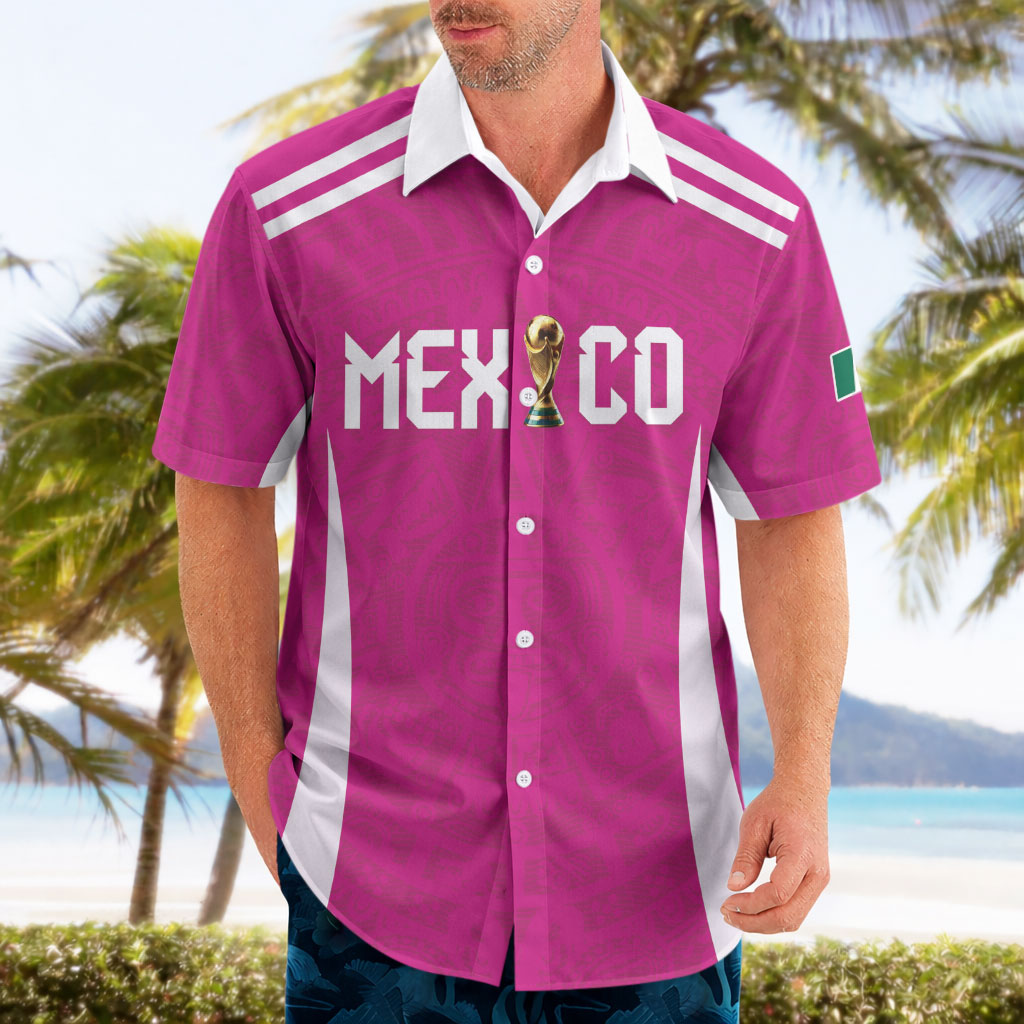 Custom Mexico 2026 Football Pink Hawaiian Shirt Golden Eagle Victory