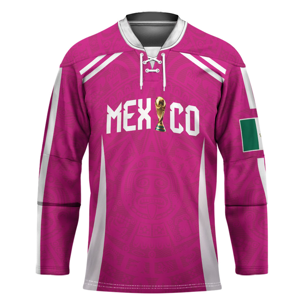 Custom Mexico 2026 Football Pink Hockey Jersey Golden Eagle Victory