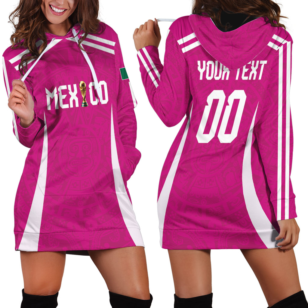 Custom Mexico 2026 Football Pink Hoodie Dress Golden Eagle Victory