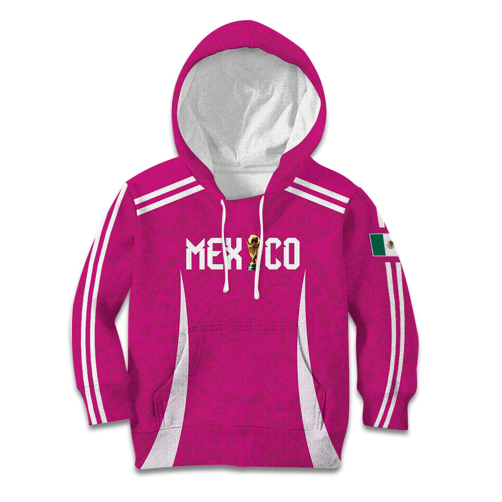 Custom Mexico 2026 Football Pink Kid Hoodie Golden Eagle Victory
