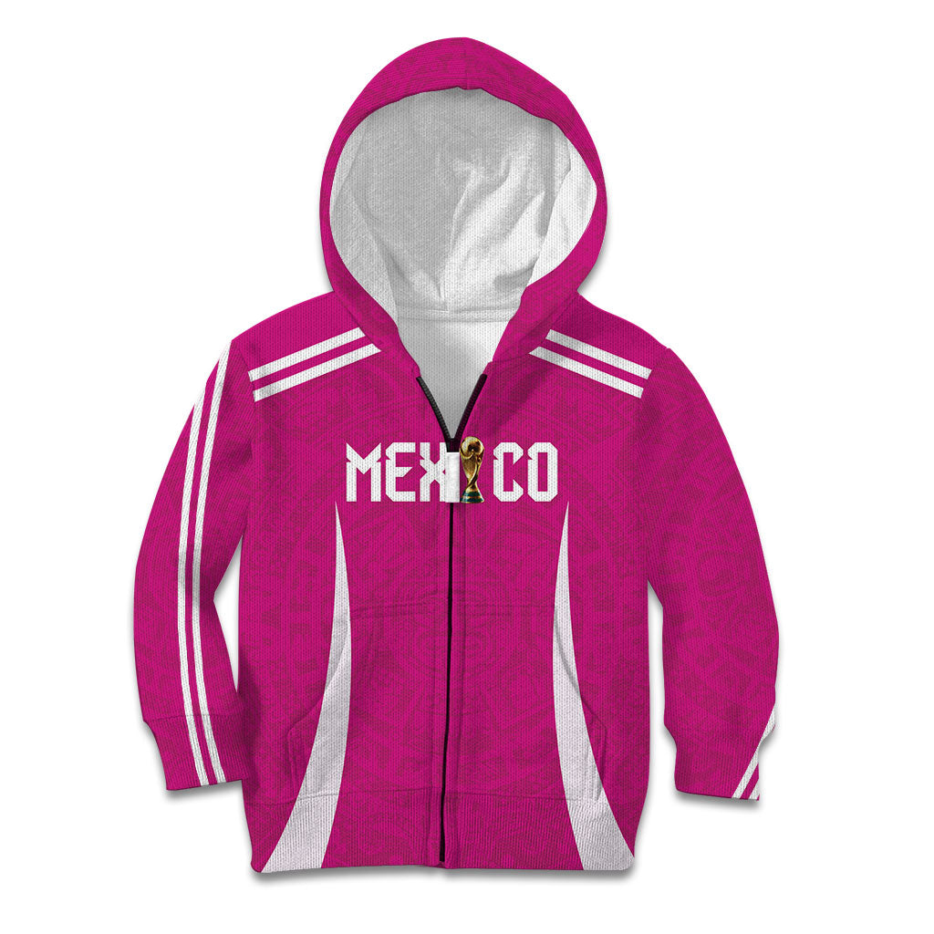 Custom Mexico 2026 Football Pink Kid Hoodie Golden Eagle Victory