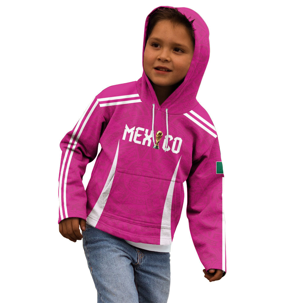 Custom Mexico 2026 Football Pink Kid Hoodie Golden Eagle Victory