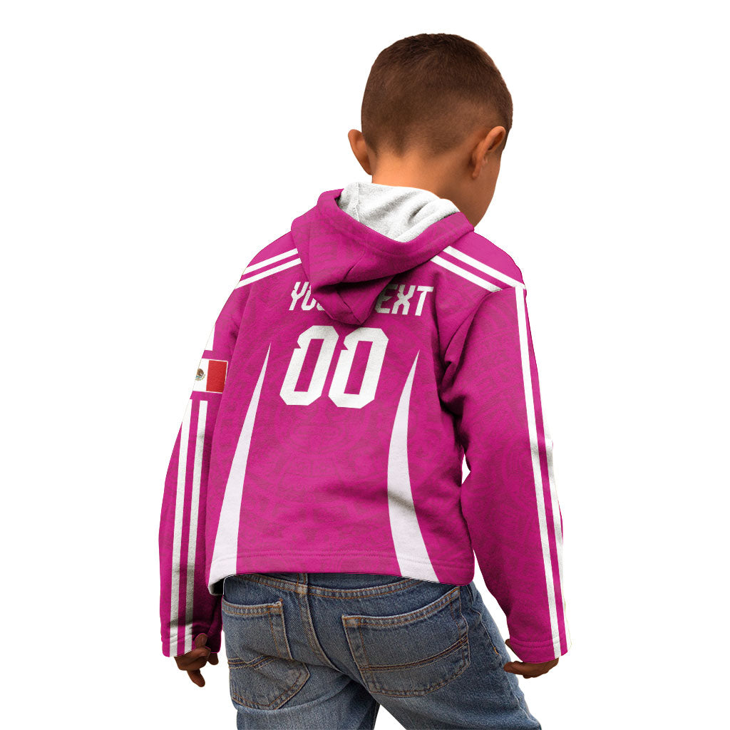 Custom Mexico 2026 Football Pink Kid Hoodie Golden Eagle Victory