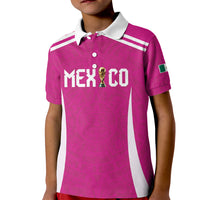 Custom Mexico 2026 Football Pink Kid Polo Shirt Golden Eagle Victory