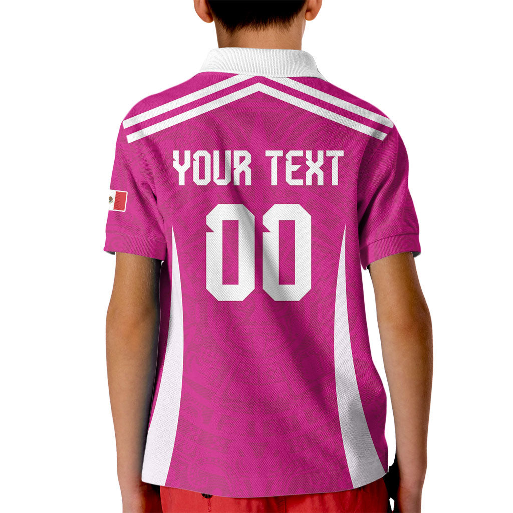 Custom Mexico 2026 Football Pink Kid Polo Shirt Golden Eagle Victory