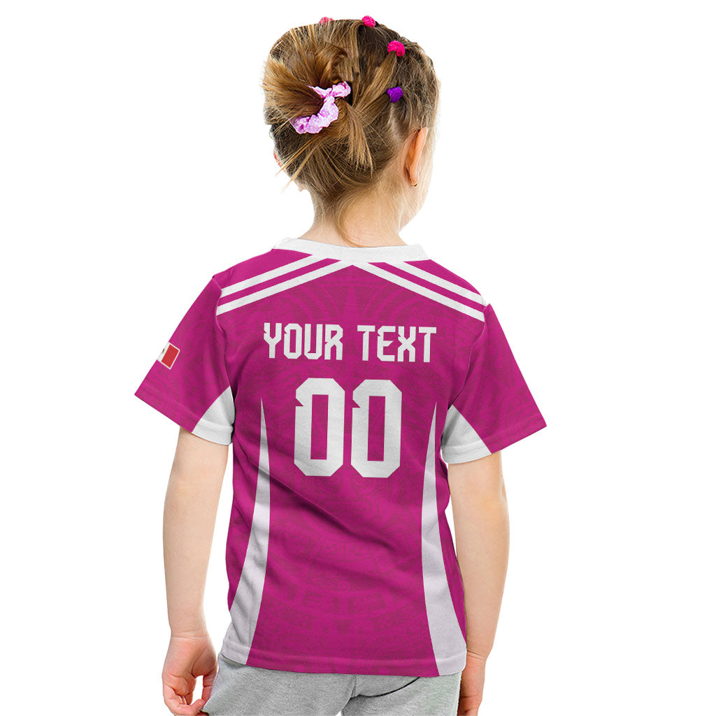 Custom Mexico 2026 Football Pink Kid T Shirt Golden Eagle Victory
