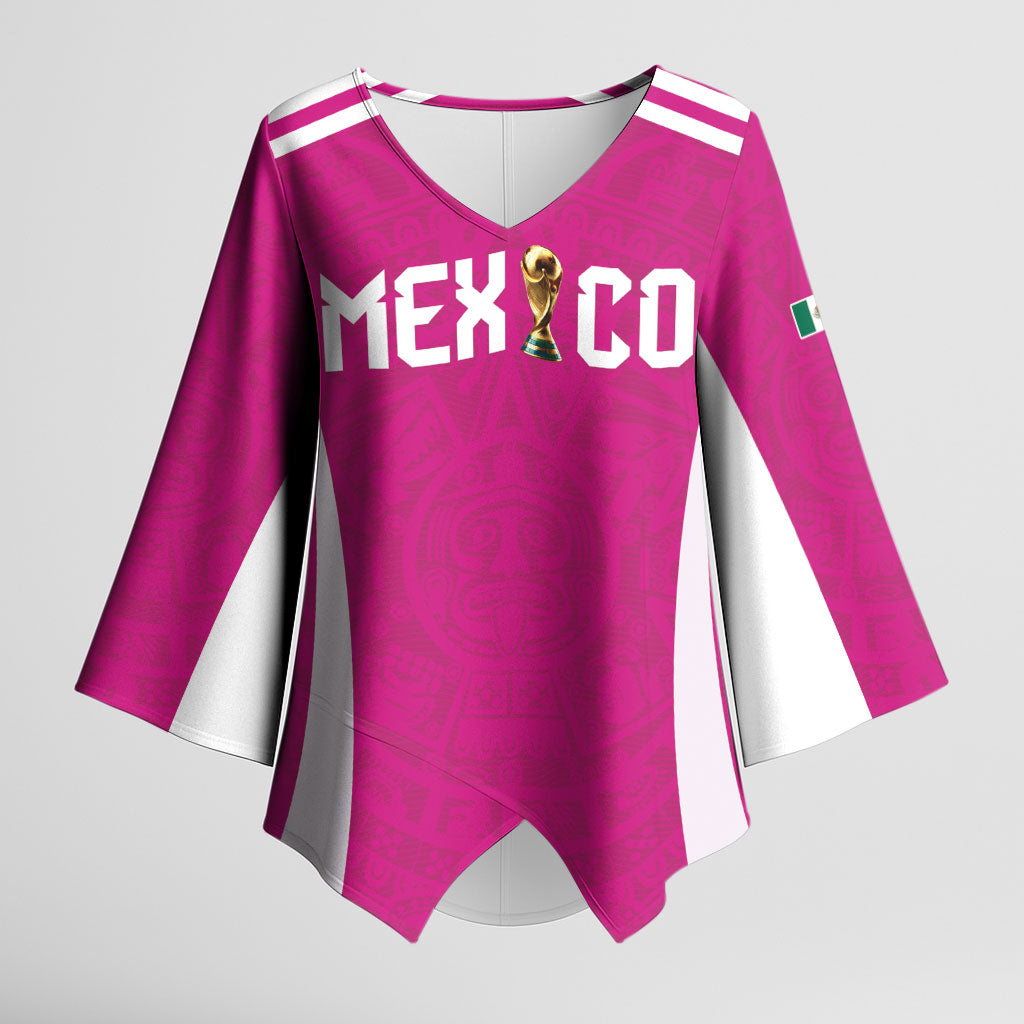 Custom Mexico 2026 Football Pink Kimono Sleeve Blouse Golden Eagle Victory
