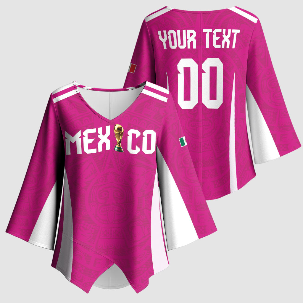 Custom Mexico 2026 Football Pink Kimono Sleeve Blouse Golden Eagle Victory