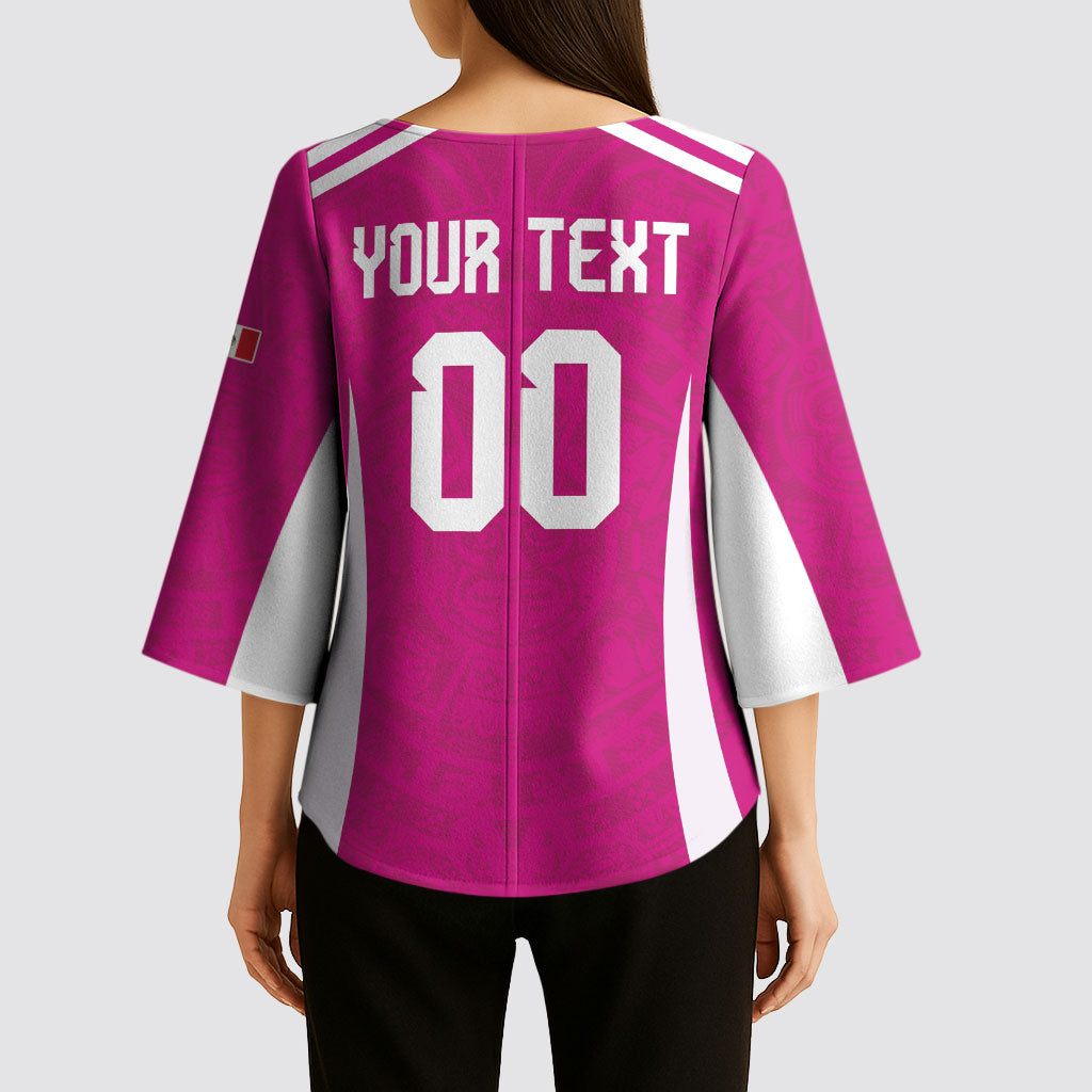 Custom Mexico 2026 Football Pink Kimono Sleeve Blouse Golden Eagle Victory
