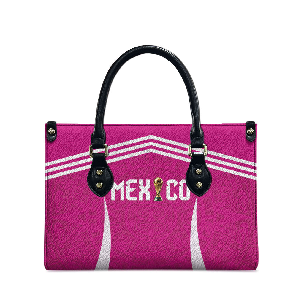 Mexico 2026 Football Pink Leather Bag Golden Eagle Victory
