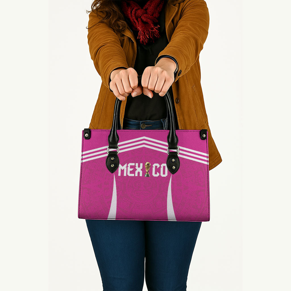 Mexico 2026 Football Pink Leather Bag Golden Eagle Victory
