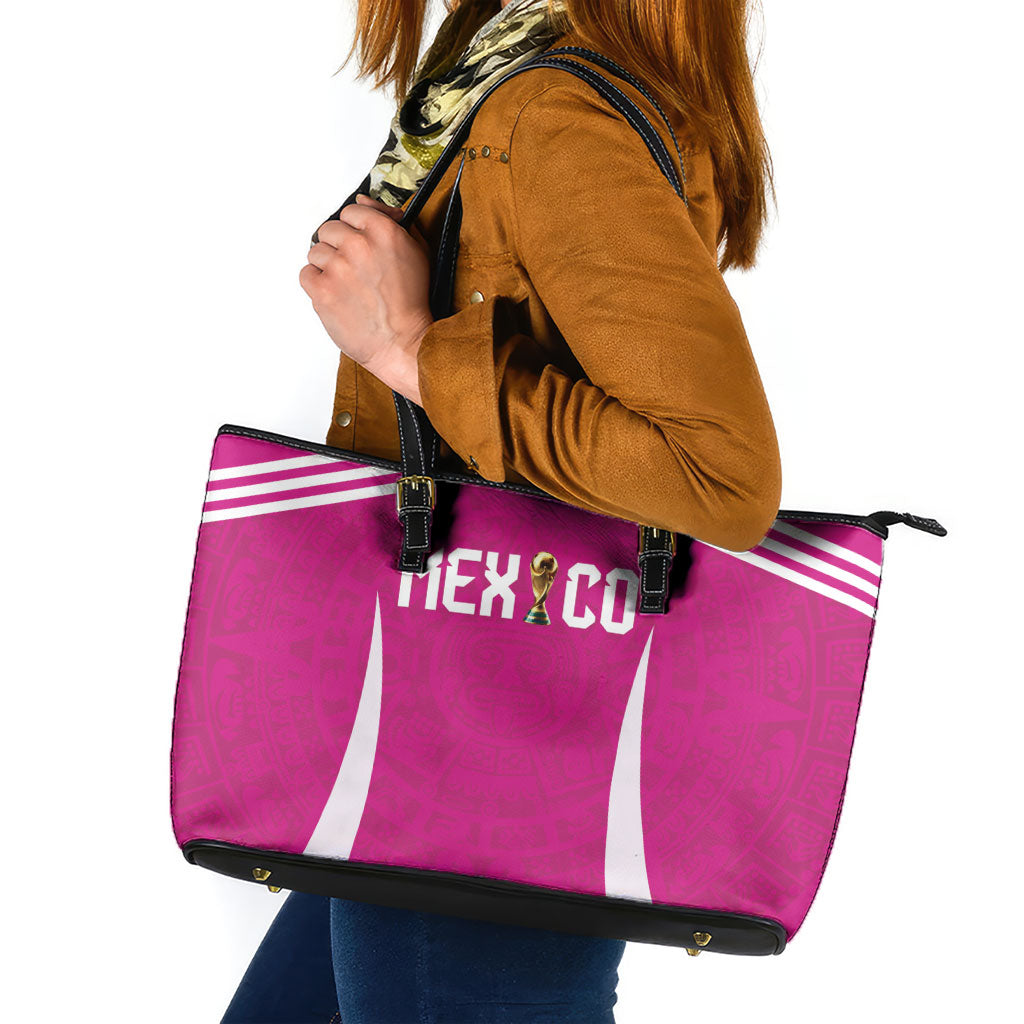 Mexico 2026 Football Pink Leather Tote Bag Golden Eagle Victory