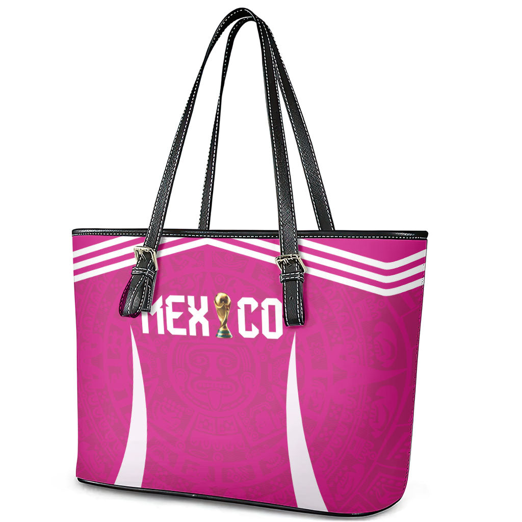 Mexico 2026 Football Pink Leather Tote Bag Golden Eagle Victory