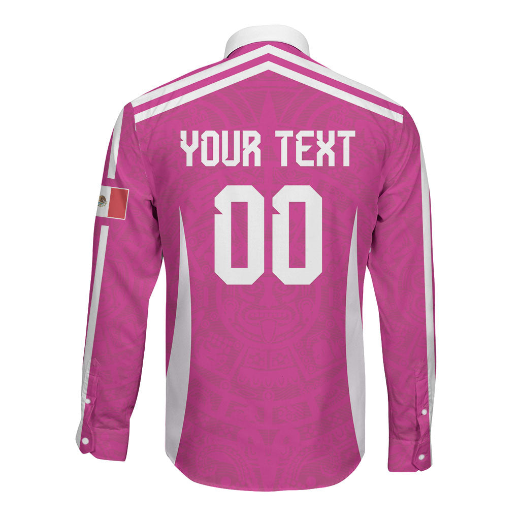 Custom Mexico 2026 Football Pink Long Sleeve Button Shirt Golden Eagle Victory