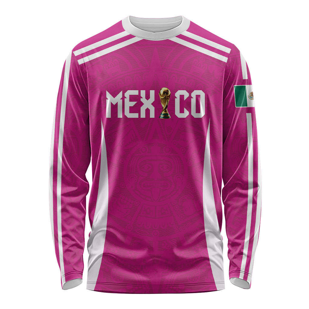 Custom Mexico 2026 Football Pink Long Sleeve Shirt Golden Eagle Victory
