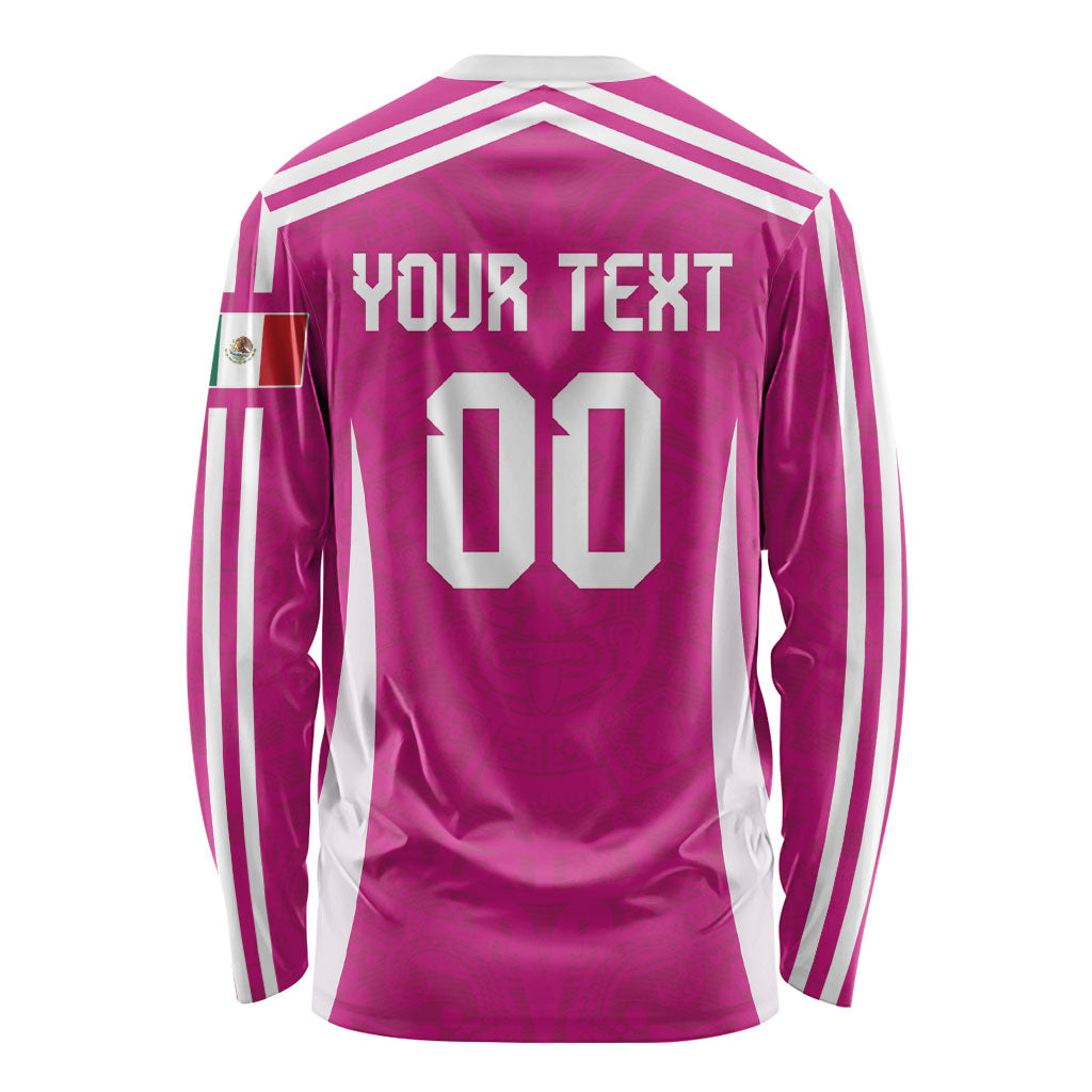 Custom Mexico 2026 Football Pink Long Sleeve Shirt Golden Eagle Victory