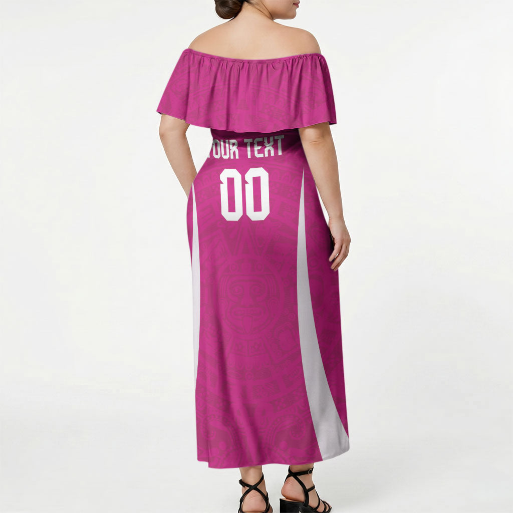 Custom Mexico 2026 Football Pink Off Shoulder Maxi Dress Golden Eagle Victory