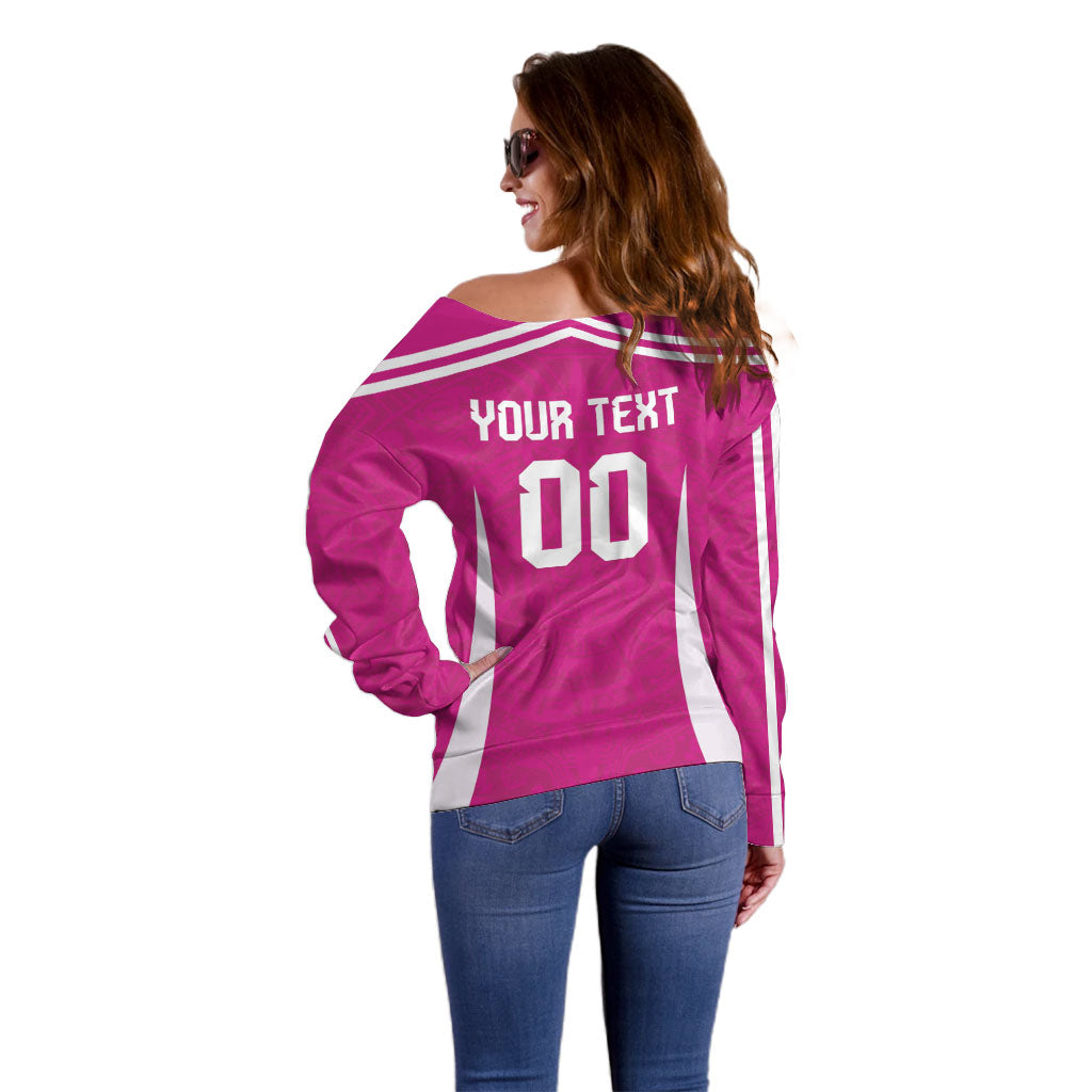 Custom Mexico 2026 Football Pink Off Shoulder Sweater Golden Eagle Victory