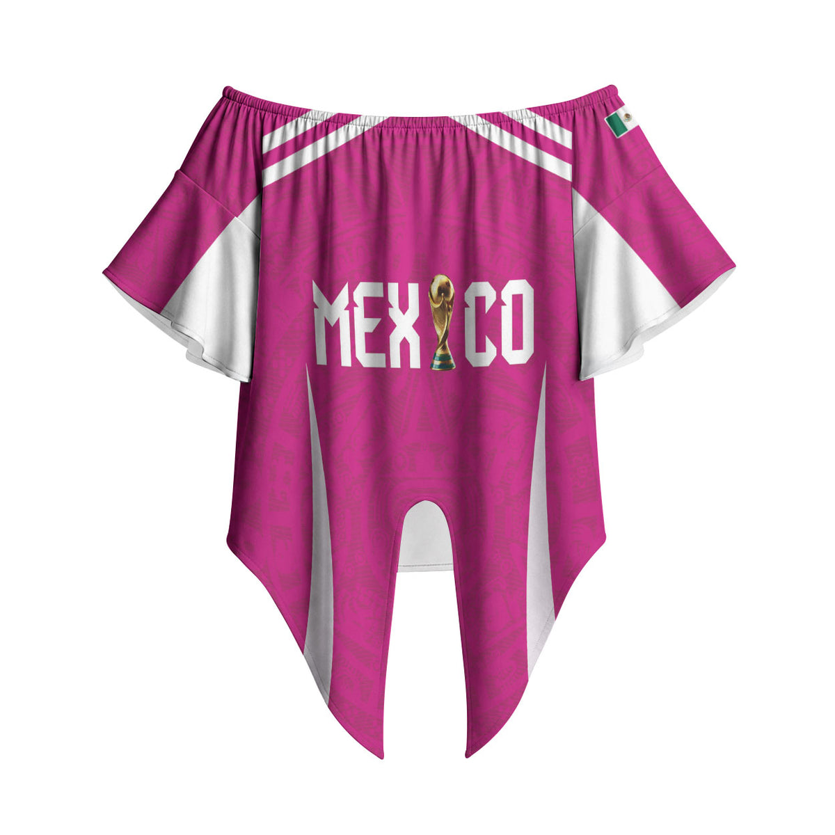 Custom Mexico 2026 Football Pink Off Shoulder Wrap Waist Top Golden Eagle Victory