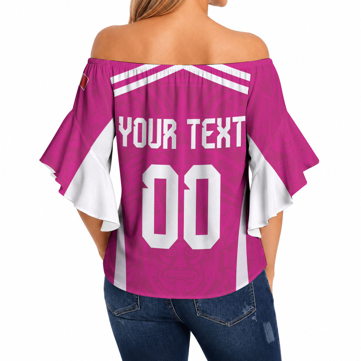 Custom Mexico 2026 Football Pink Off Shoulder Wrap Waist Top Golden Eagle Victory
