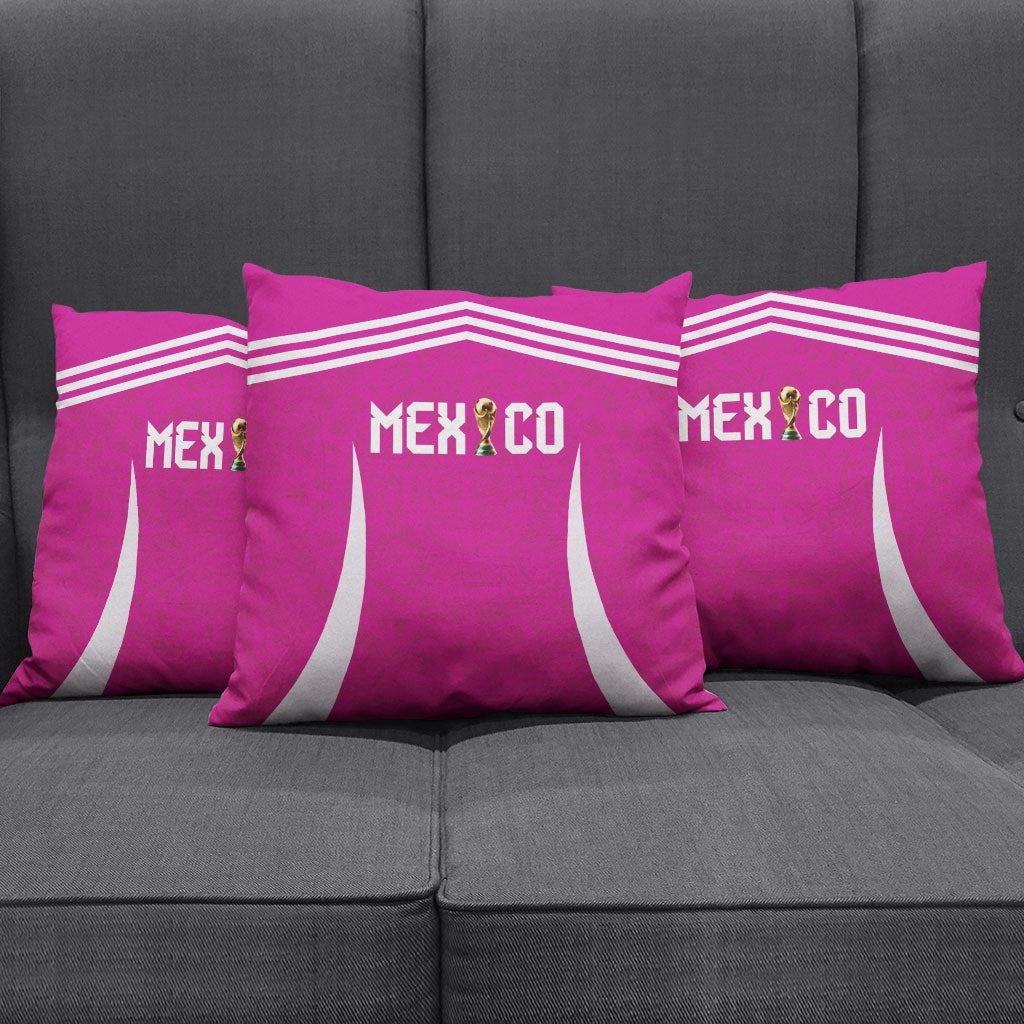 Mexico 2026 Football Pink Pillow Cover Golden Eagle Victory