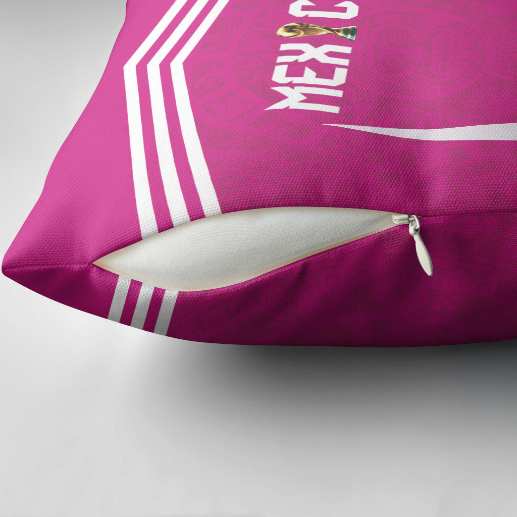 Mexico 2026 Football Pink Pillow Cover Golden Eagle Victory
