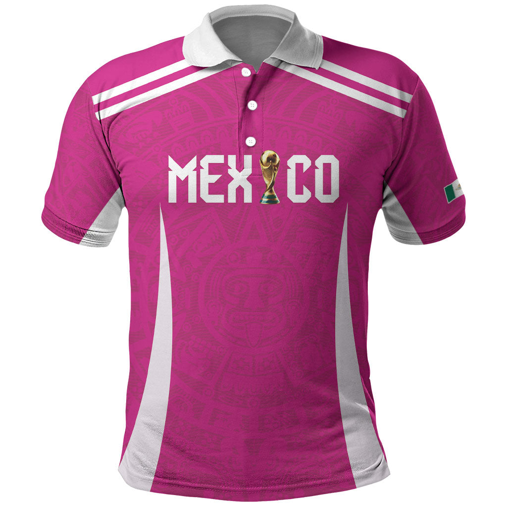 Custom Mexico 2026 Football Pink Polo Shirt Golden Eagle Victory