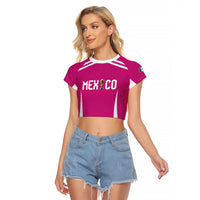 Custom Mexico 2026 Football Pink Raglan Cropped T Shirt Golden Eagle Victory