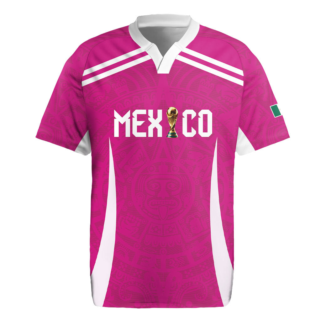 Custom Mexico 2026 Football Pink Rugby Jersey Golden Eagle Victory