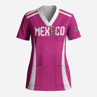 Custom Mexico 2026 Football Pink Scrub Top Golden Eagle Victory