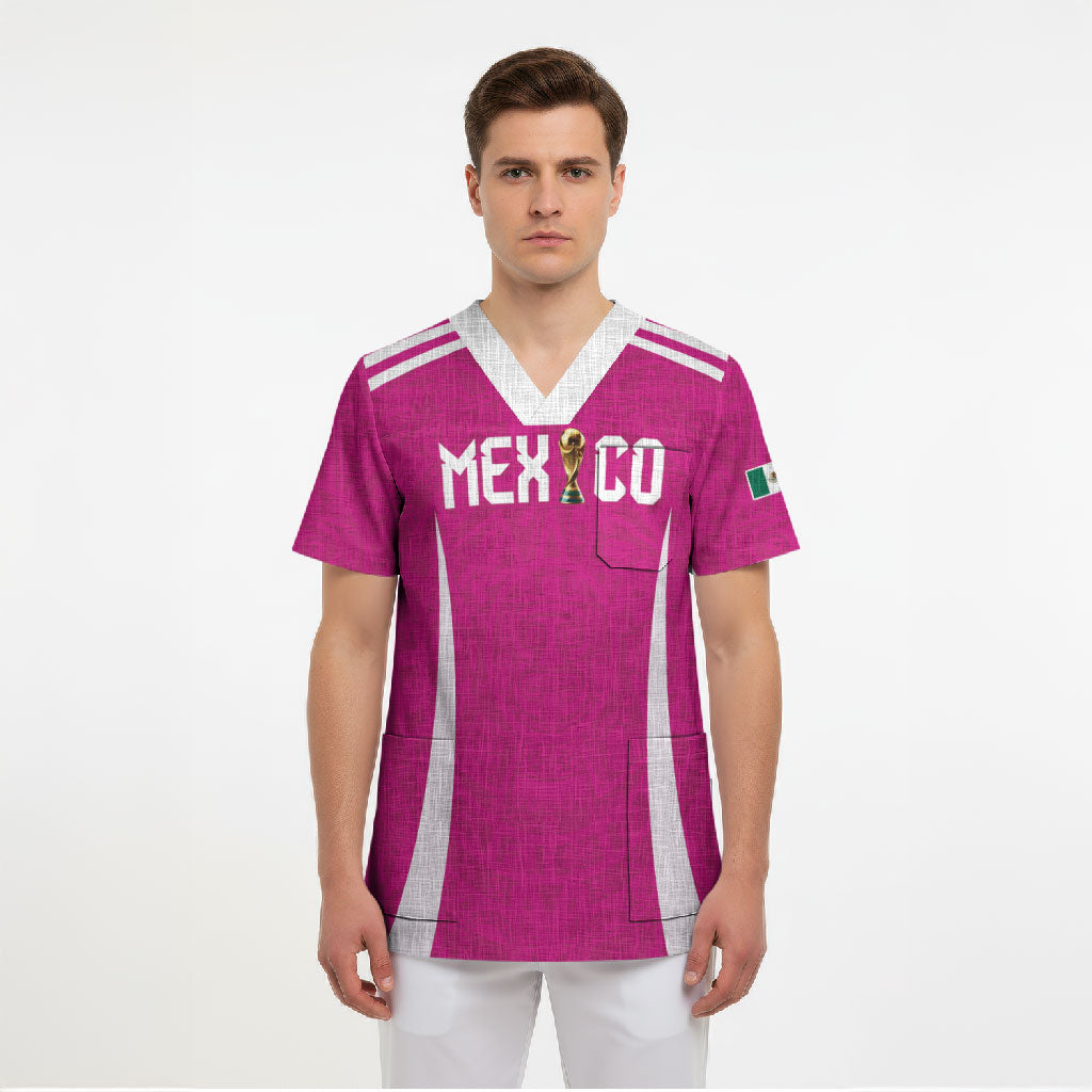 Custom Mexico 2026 Football Pink Scrub Top Golden Eagle Victory