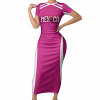 Custom Mexico 2026 Football Pink Short Sleeve Bodycon Dress Golden Eagle Victory