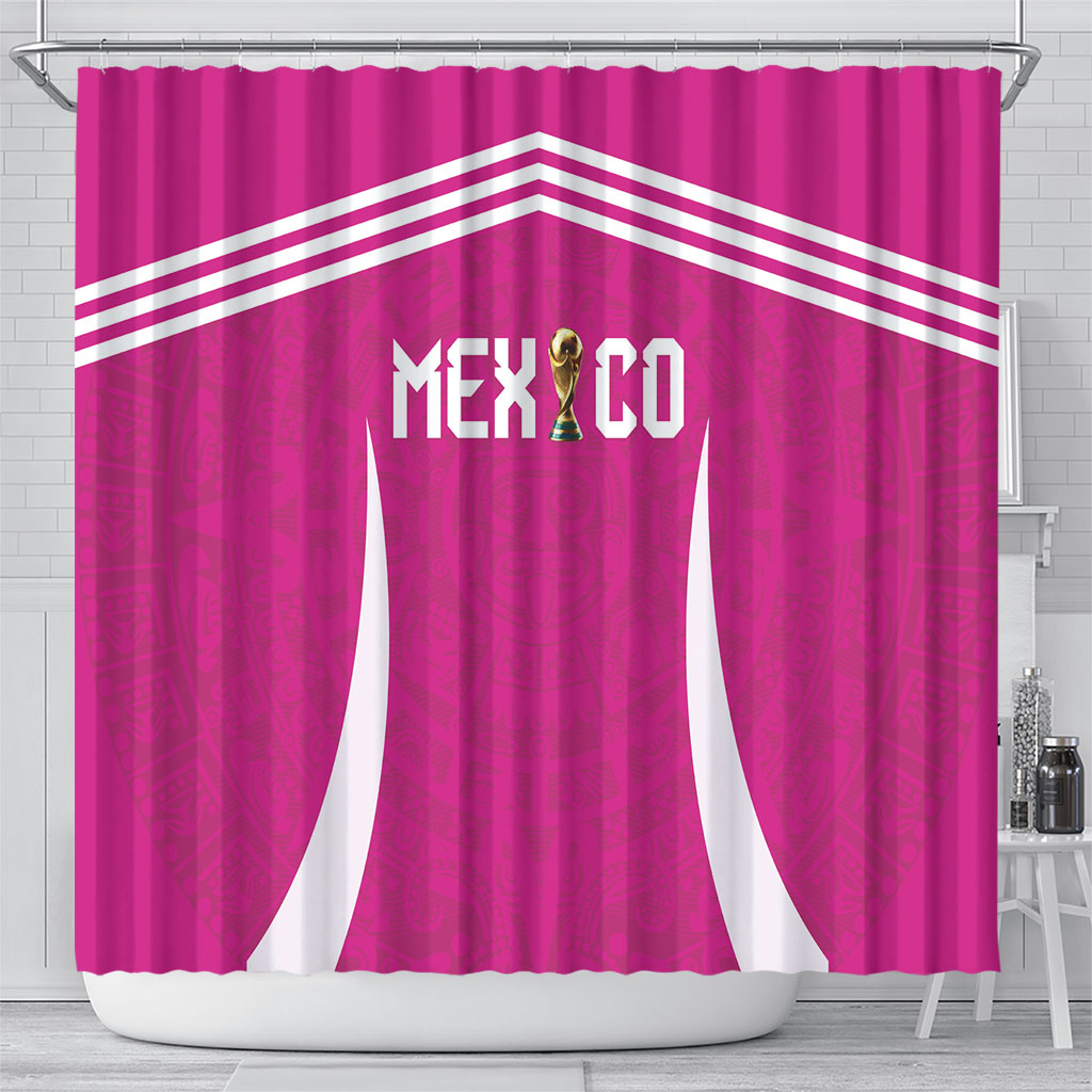 Mexico 2026 Football Pink Shower Curtain Golden Eagle Victory