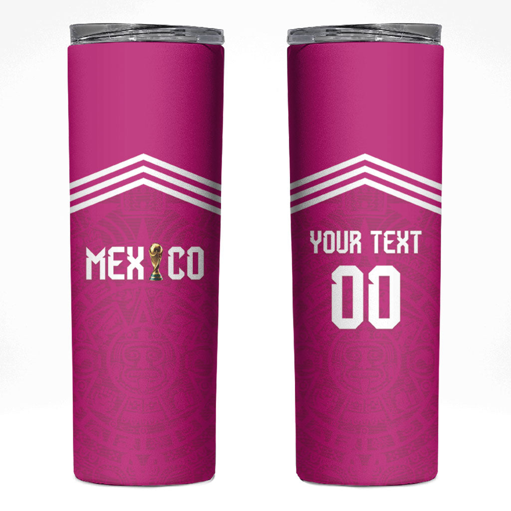 Custom Mexico 2026 Football Pink Skinny Tumbler Golden Eagle Victory