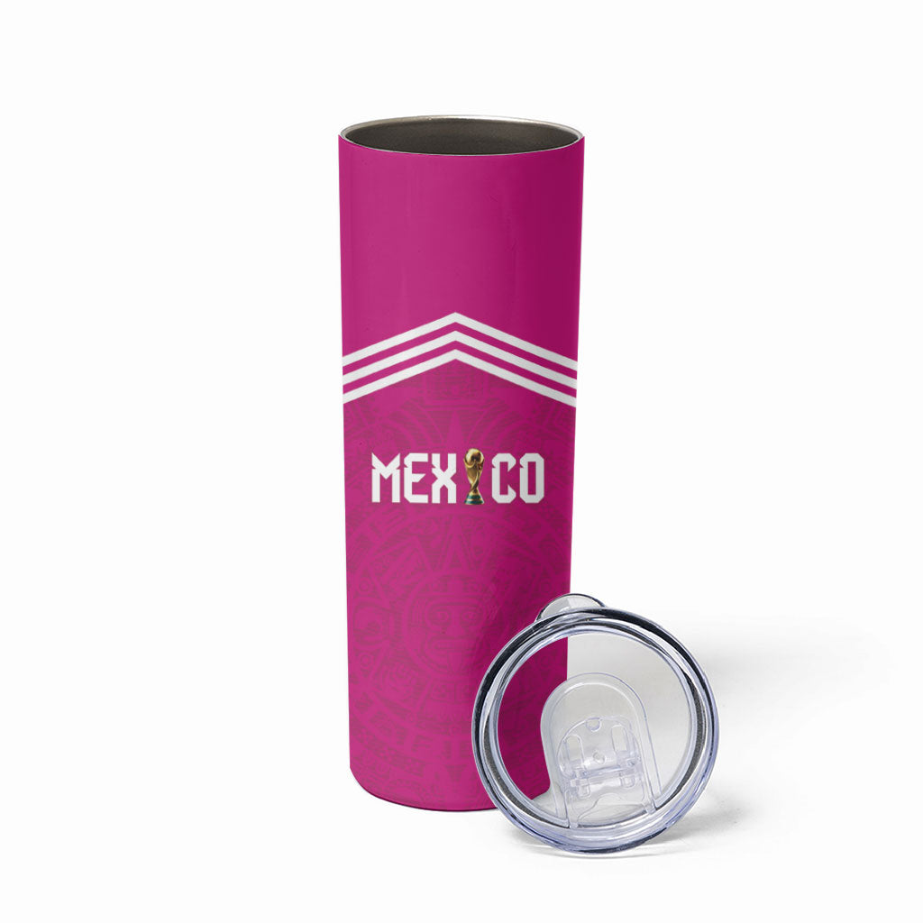 Custom Mexico 2026 Football Pink Skinny Tumbler Golden Eagle Victory