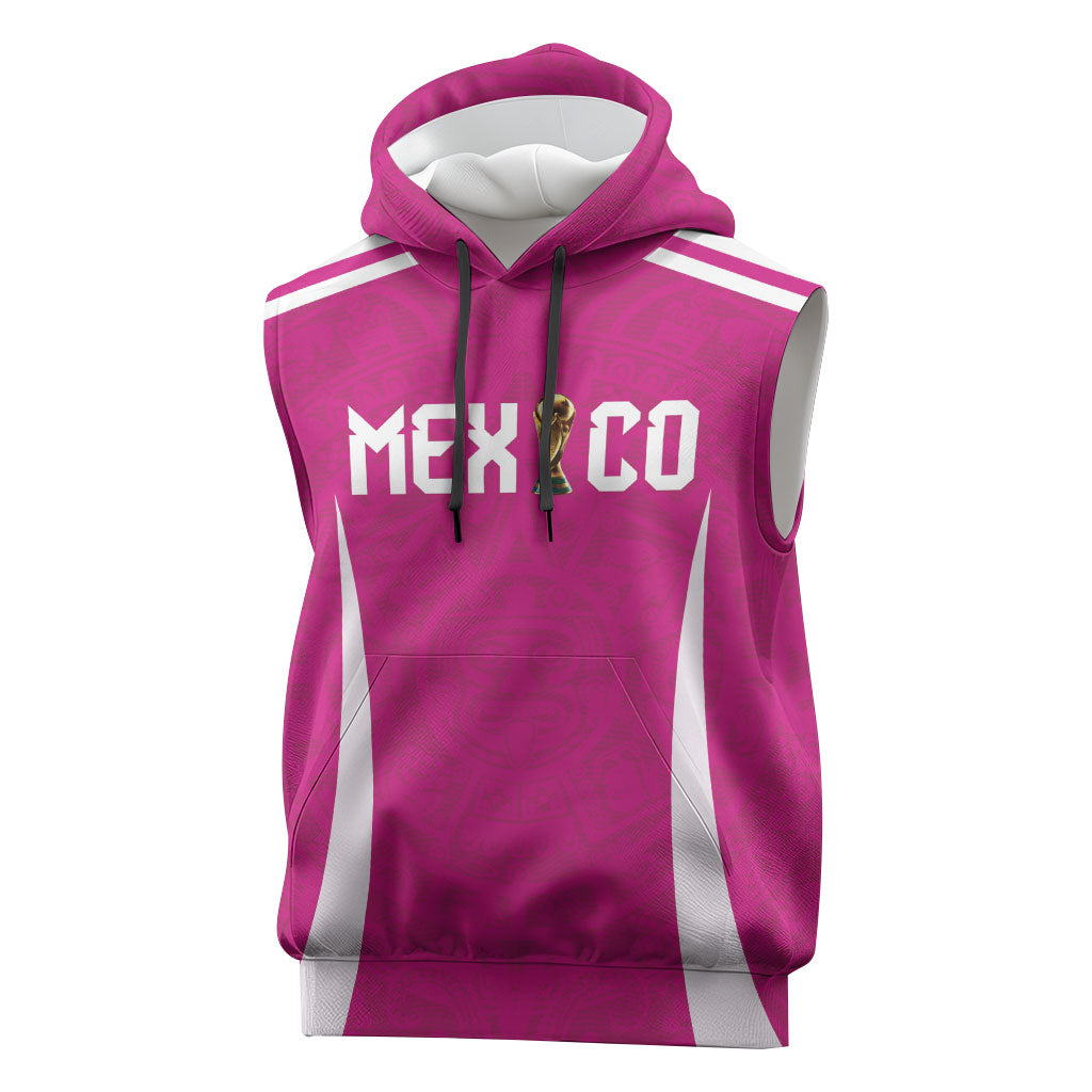 Custom Mexico 2026 Football Pink Sleeveless Hoodie Golden Eagle Victory