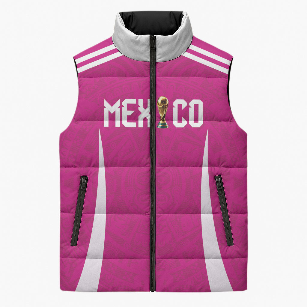 Custom Mexico 2026 Football Pink Sleeveless Puffer Jacket Golden Eagle Victory