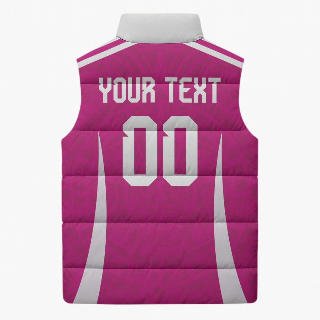 Custom Mexico 2026 Football Pink Sleeveless Puffer Jacket Golden Eagle Victory