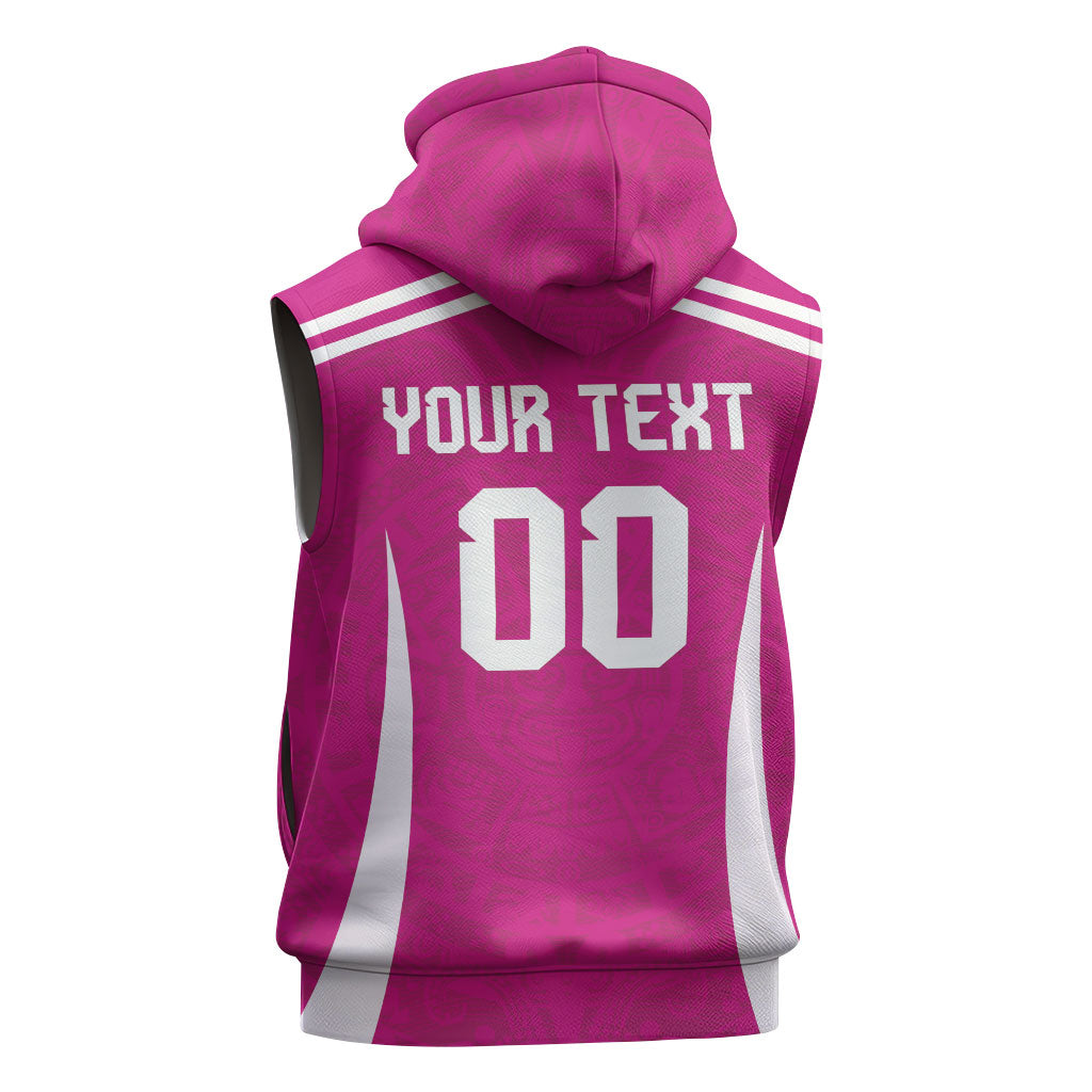 Custom Mexico 2026 Football Pink Sleeveless Zip Hoodie Golden Eagle Victory