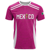 Custom Mexico 2026 Football Pink T Shirt Golden Eagle Victory