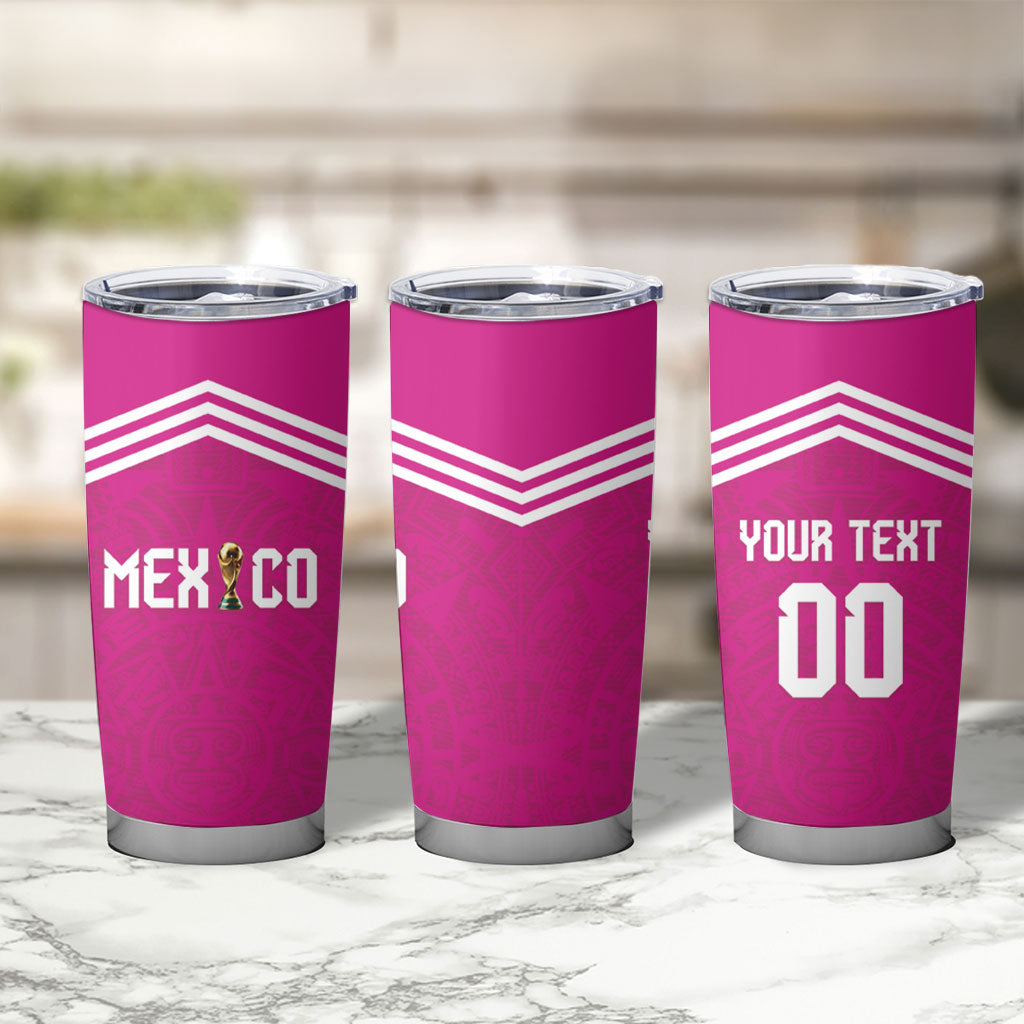 Custom Mexico 2026 Football Pink Tumbler Cup Golden Eagle Victory